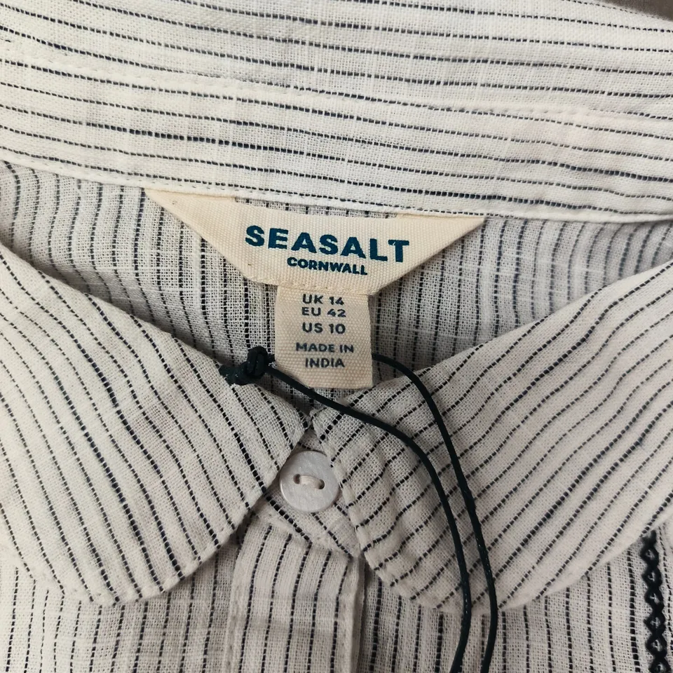 SEASALT CORNWALL HOPE COTTAGE EMBROIDERED BLOUSE STRIPE CHALK MARITIME SIZE 14 TAGGED RRP £59.95