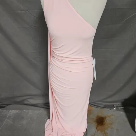 CLUB L ADELINA ONE-SHOLDER MAXI DRESS WITH DRAPE IN ROSE QUARTZ SIZE 10