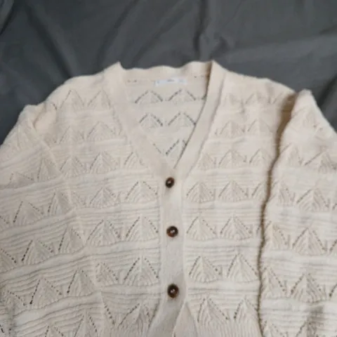 MNG WOMEN'S CREAM KNIT CARDIGAN WITH LACE PATTERN – SIZE XL 