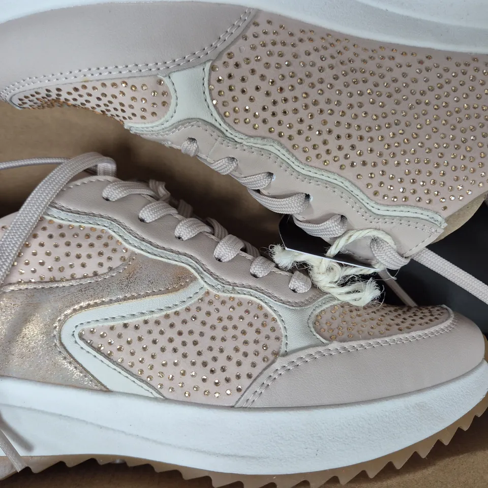 BOXED PAIR OF RIEKER TRAINERS IN ROSE GOLD SIZE 5
