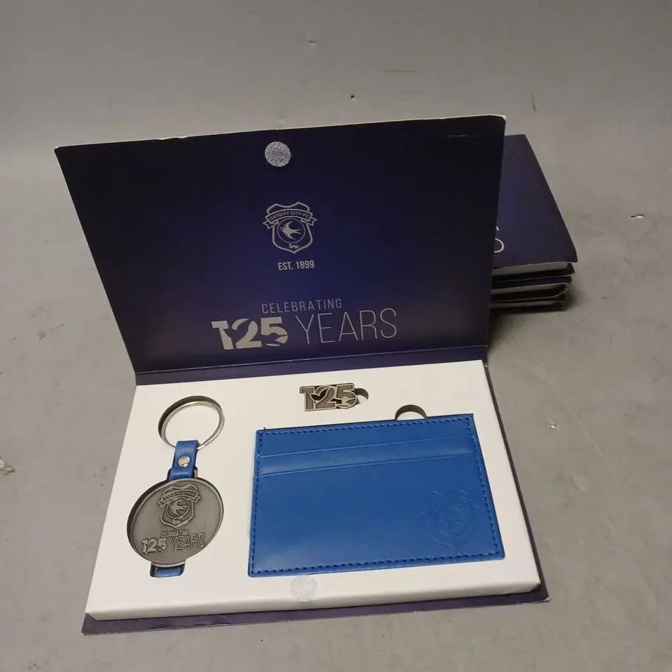 CARDIFF CITY FC X4 CELEBRATING 125 YEARS PIN, KEYRING & CARDHOLDER SET