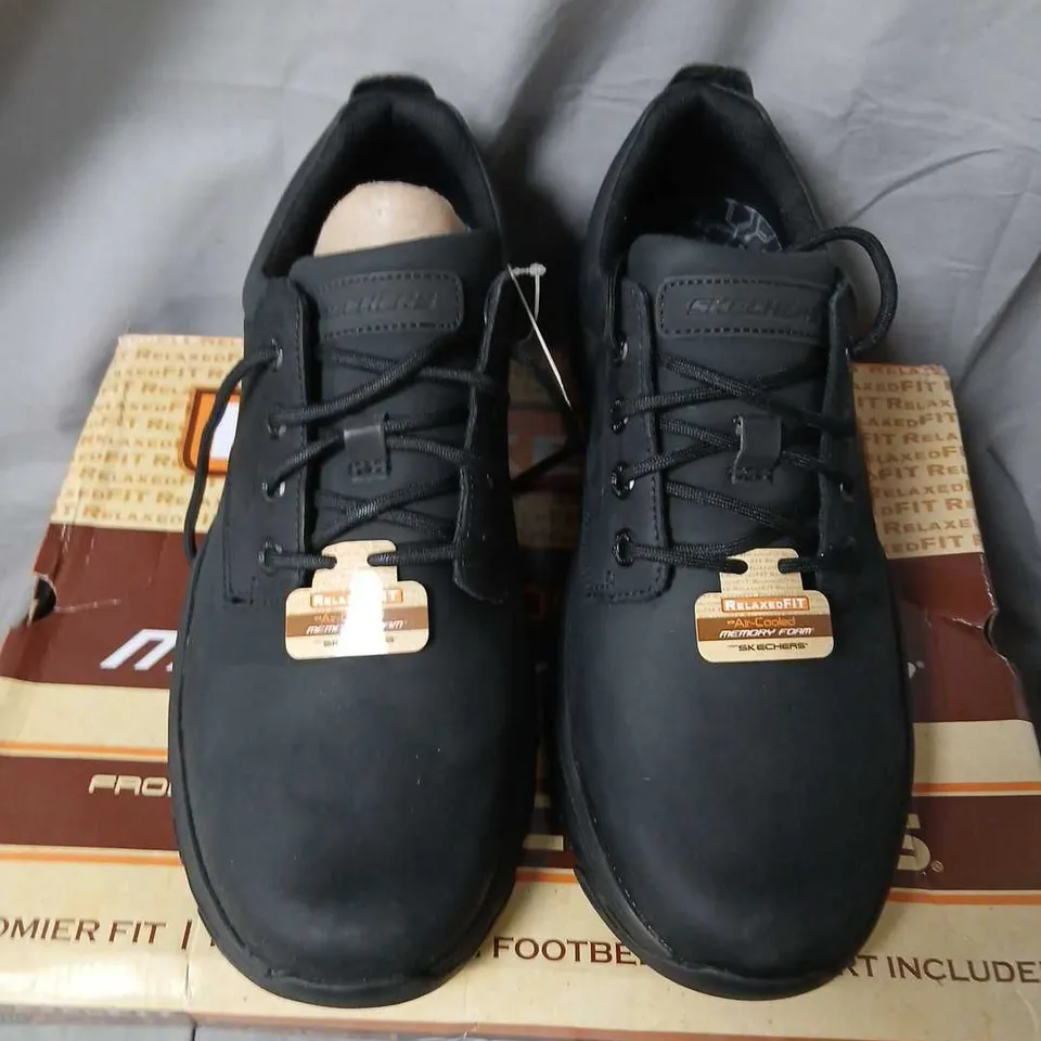 SKECHERS MEN'S BLACK SHOES - UK 12 - AIR-COOLED MEMORY FOAM, RELAXED FIT