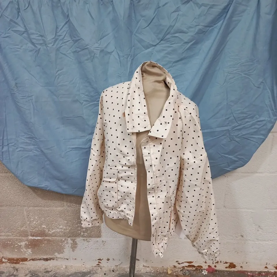 NOBODY’S CHILD WOMEN'S WHITE POLKA DOT JACKET – NAVY DOTS, UK SIZE M
