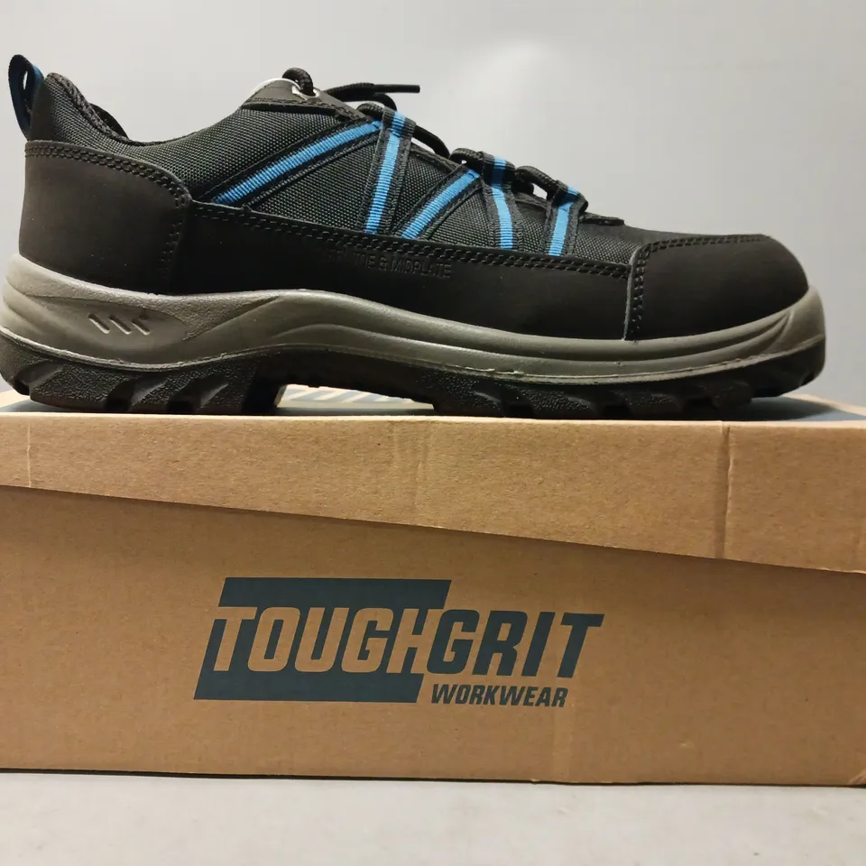 BOXED PAIR OF TOUGH GRIT ALDER 2 STEEL TOE SAFETY SHOES IN BLACK/BLUE UK SIZE 10