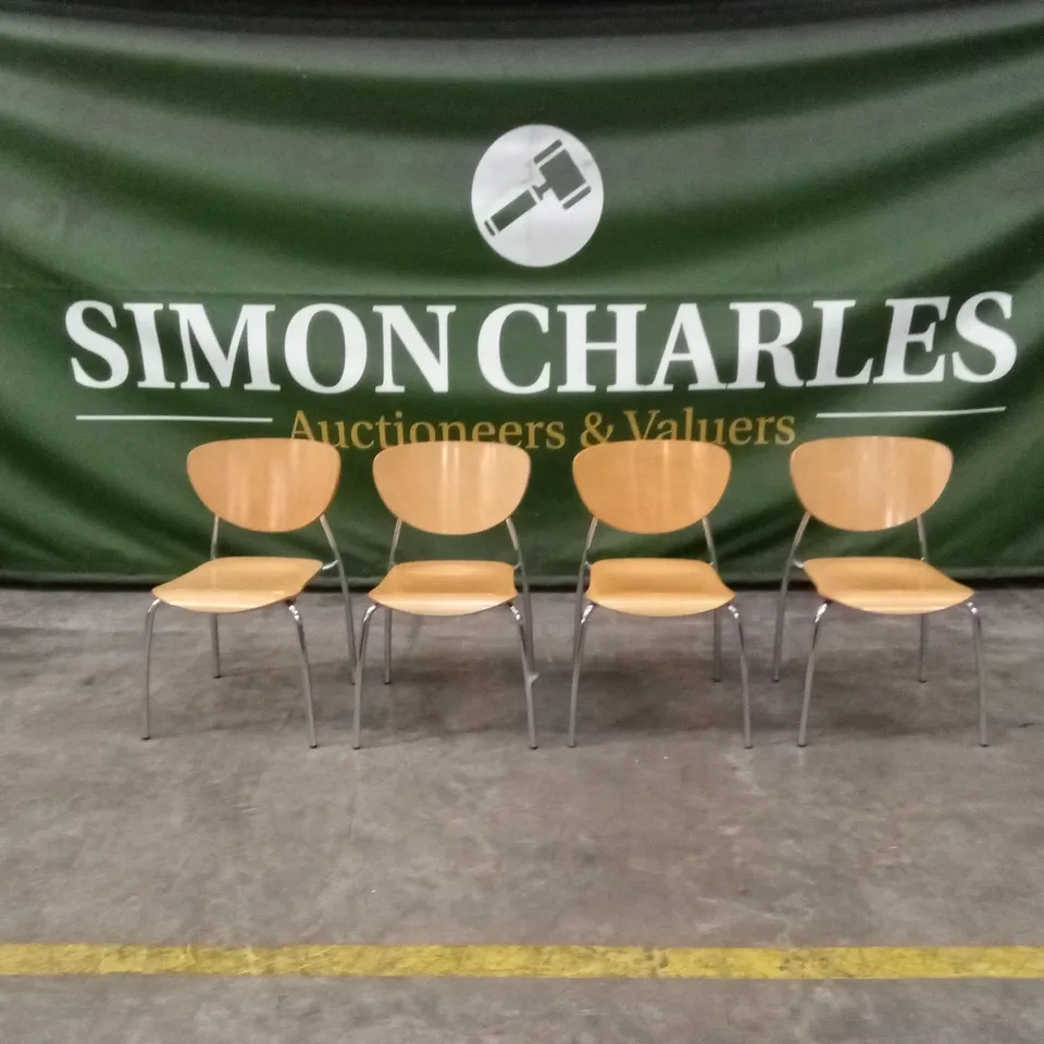 SET OF 4 STACKABLE WOOD DINING CHAIRS WITH METAL LEGS