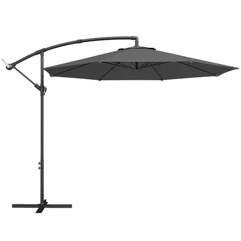 BOXED OUTSUNNY 3 M OVERHANGING CANTILEVER PARASOL, WITH CROSS BASE - GREY