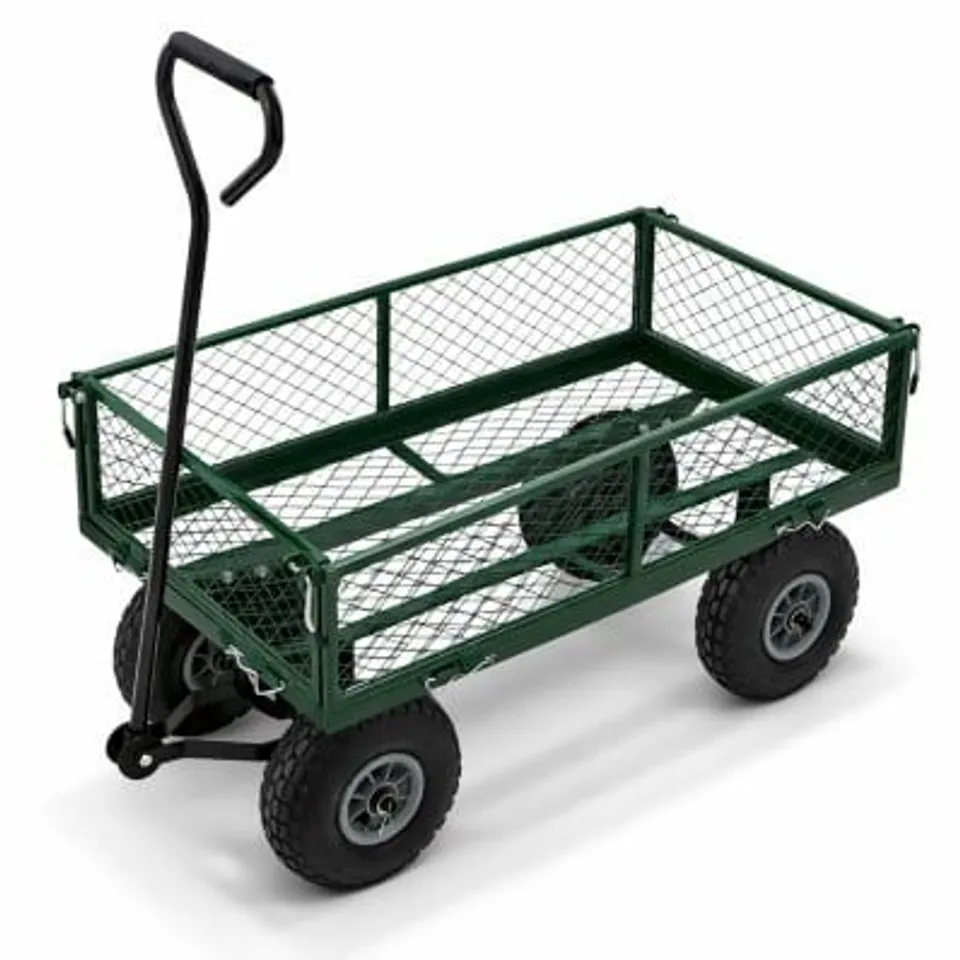 BOXED OYPLA HEAVY DUTY METAL GARDENING TROLLEY - GREEN TRAILER CART