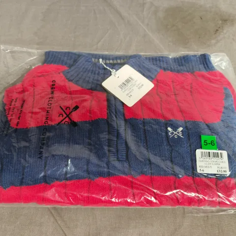 CREW CLOTHING COMPANY UK 5-6 OARSMAN STRIPE CABLE 1/2 ZIP JUMPER – RED & BLUE MULTI