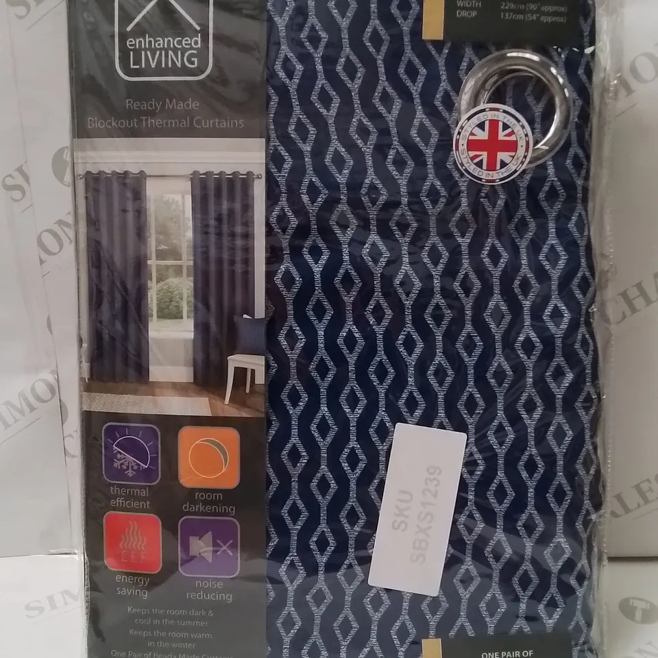 BRAND NEW ENHANCED LIVING BLACKOUT THERMAL CURTAINS 229 X 137CM (BLUE)