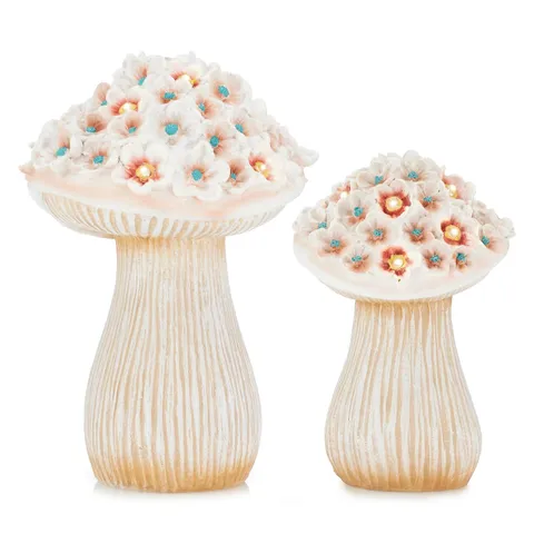 GARDEN REFLECTIONS SET OF 2 LARGE AND SMALL SOLAR TOADSTOOLS