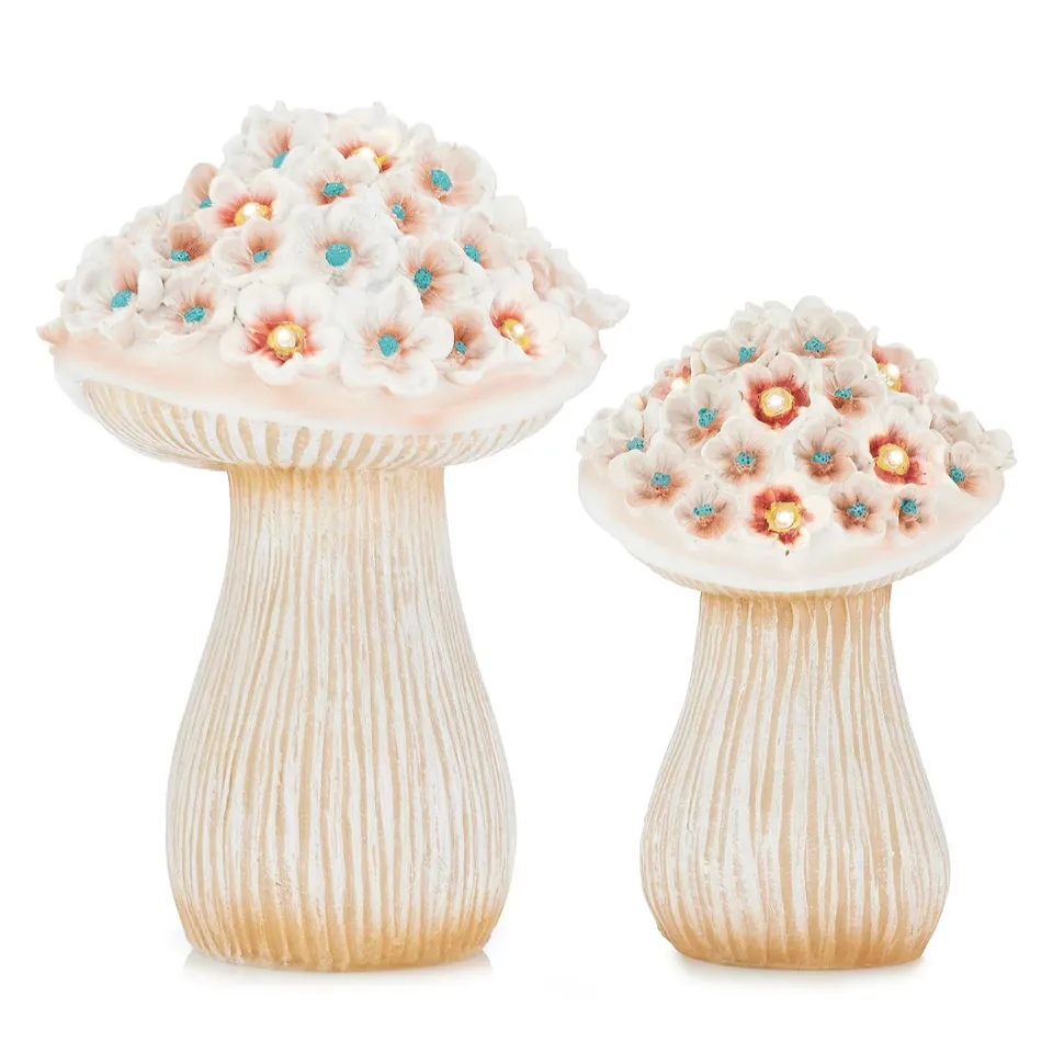 GARDEN REFLECTIONS SET OF 2 LARGE AND SMALL SOLAR TOADSTOOLS
