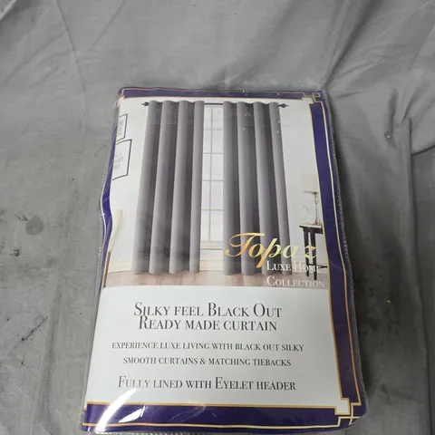 TOPAZ HOME EYELET CURTAINS IN DARK GREY – SILKY FEEL BLACK OUT, READY MADE, 66 X 54 IN (168 X 137 CM)