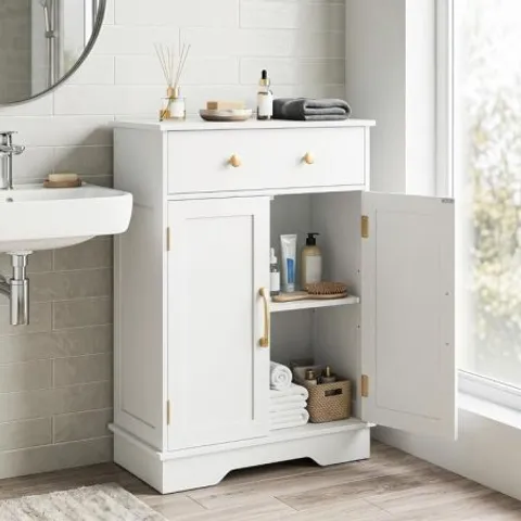 BOXED COSTWAYFLOOR STORAGE CABINET WITH DRAWER AND ADJUSTABLE SHELF-WHITE