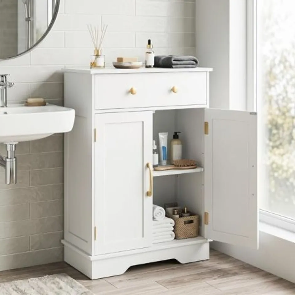 BOXED COSTWAYFLOOR STORAGE CABINET WITH DRAWER AND ADJUSTABLE SHELF-WHITE