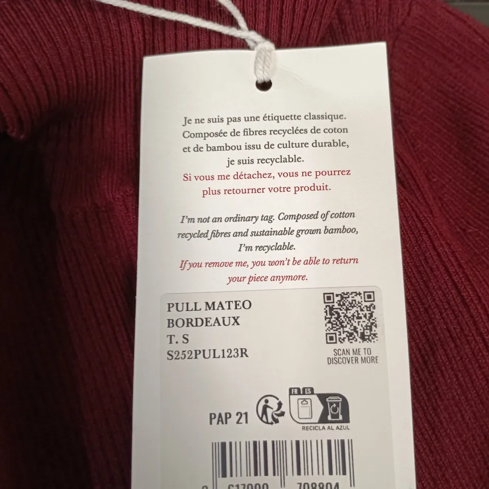 LA MAILLE SÉZANE MATEO BORDEAUX KNIT – WOMEN'S SWEATER, SIZE S