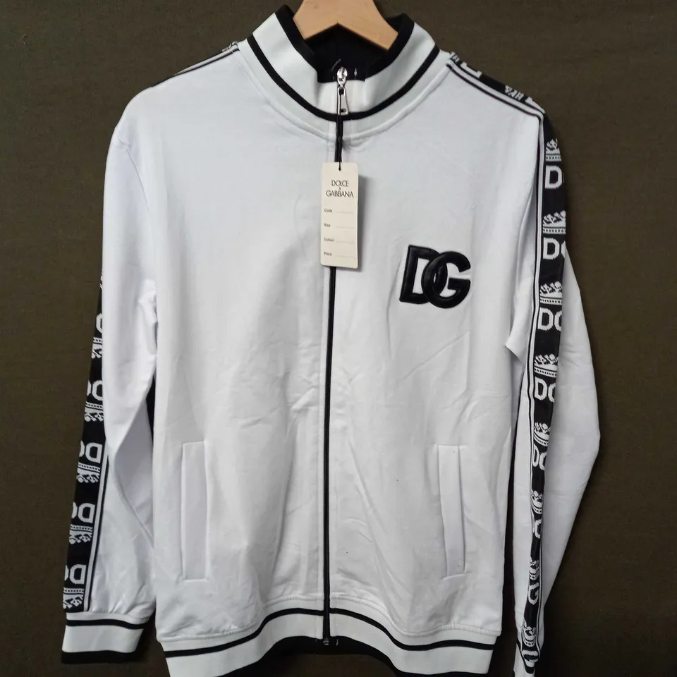 DOLCE & GABBANA LOGO TRACKSUIT JACKET IN WHITE/BLACK - MEDIUM