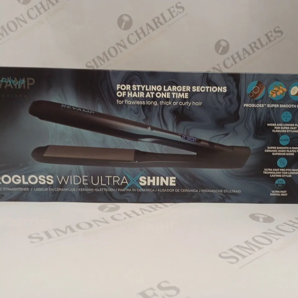 BOXED REVAMP PROGLOSS WIDE ULTRA X SHINE CERAMIC HAIR STRAIGHTENER ST-2000 RRP £100