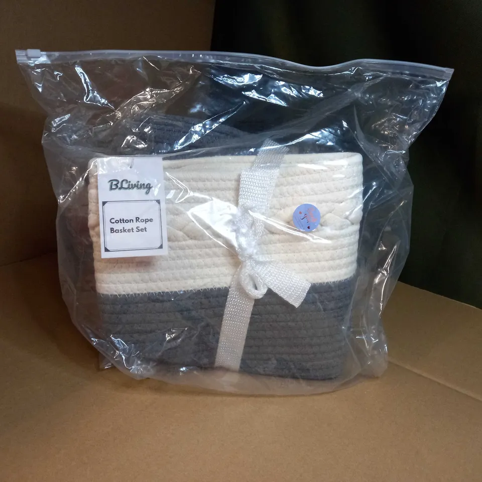 DESIGNER GREY/WHITE COTTON ROPE BASKET SET