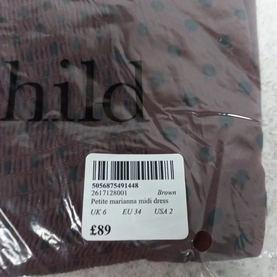 NOBODY'S CHILD PETITE MARIANA MIDI DRESS – BROWN, UK6 