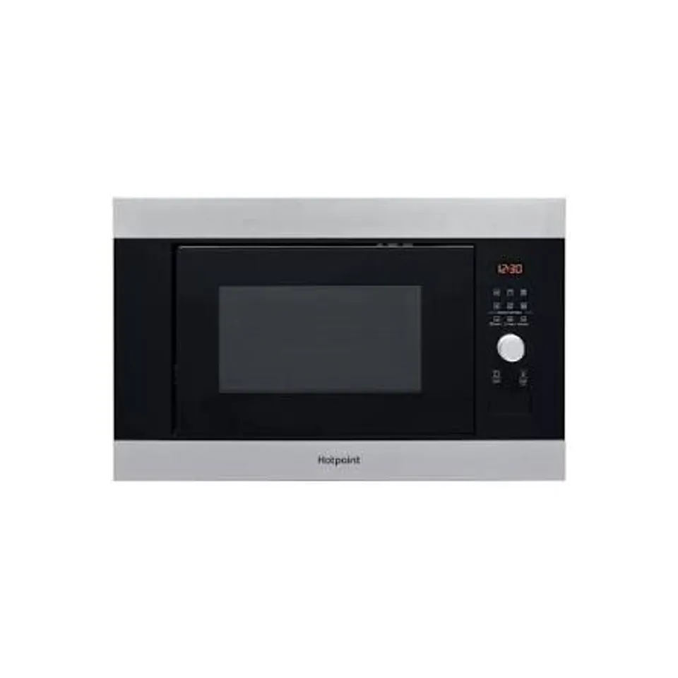 BOXED HOTPOINT MF25GIXH 25 LITRE 39CM HIGH, BUILT IN SMALL MICROWAVE WITH GRILL - STAINLESS STEEL EFFECT
