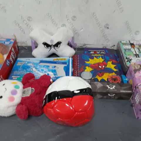 LARGE BOX OF ASSORTED TOYS AND GAMES TO INCLUDE BATH TOYS, TEDDIES AND JIGSAWS