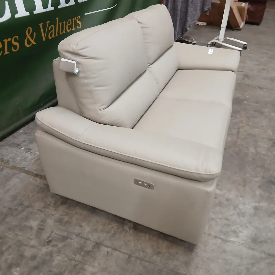 GREY LEATHER-LOOK 2-SEATER SOFA WITH POWER RECLINE AND USB PORT