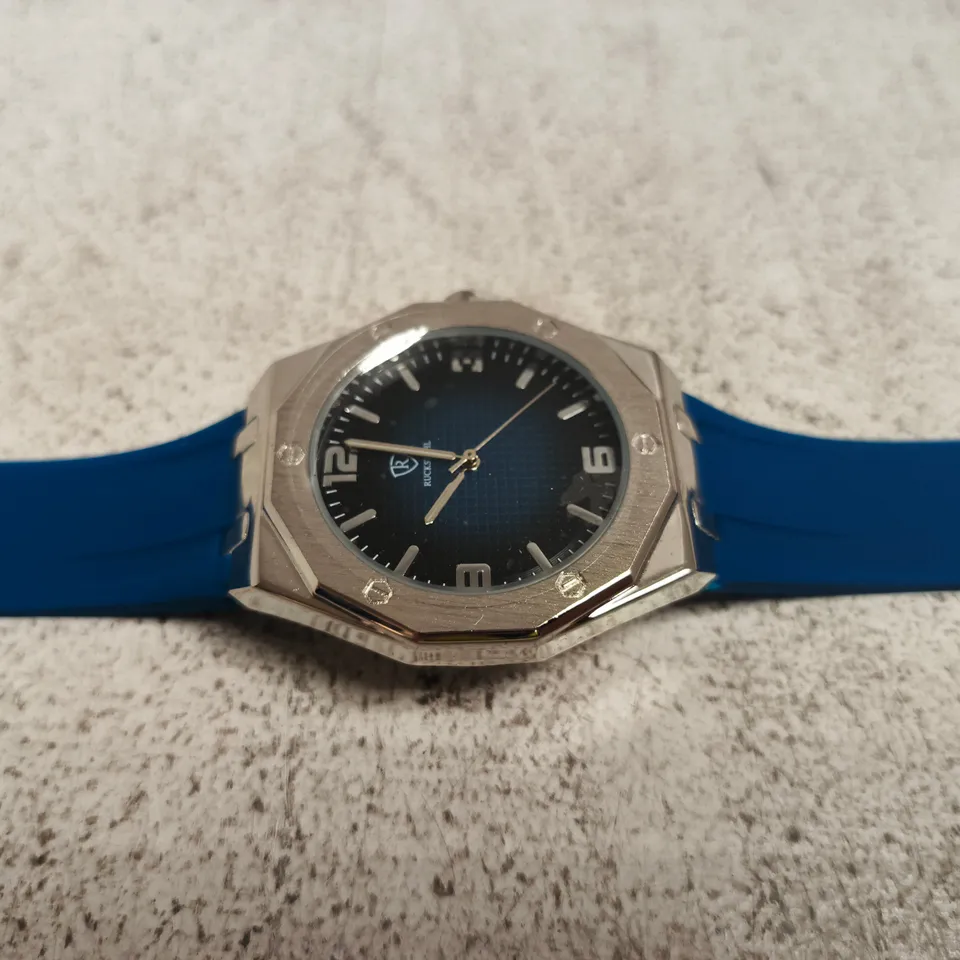 RUCKSTUHL STAINLESS STEEL WATCH – BLUE DIAL, BLUE SILICONE STRAP