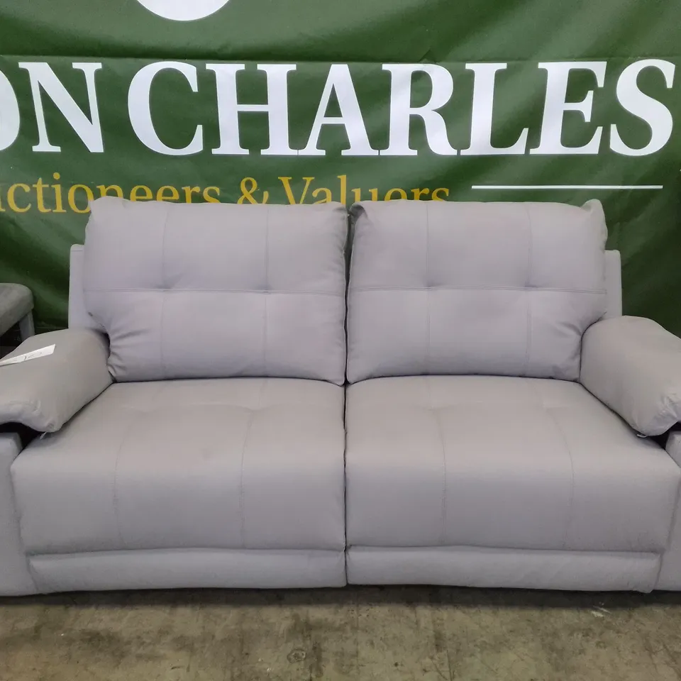 QUALITY DESIGNER MONTANA 3 SEATER MANUAL RECLINER SOFA - LIGHT GREY LEATHER 