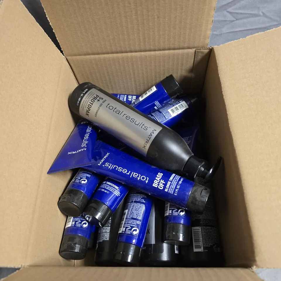 APPROXIMATELY 15 MATRIX HAIR CARE PRODUCTS INCLUDING TOTAL RESULTS BRASS OFF BLONDE THREESOME 150ML/TOTAL RESULTS PRO SOLUTIONIST 5+ PROTOPAK 500ML