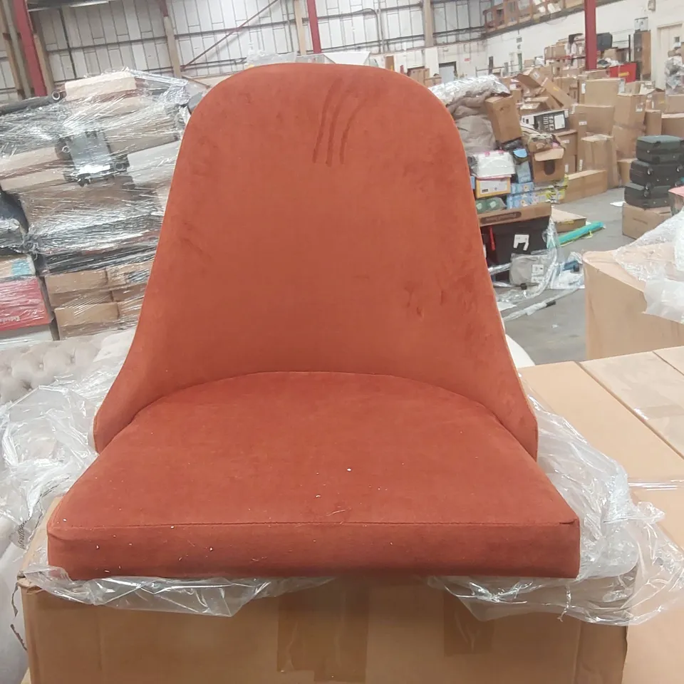 BOXED BURNT ORANGE VELVET DINING CHAIR
