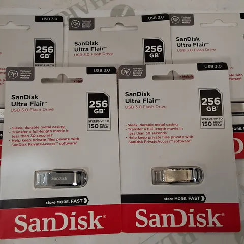 LOT OF 5 SANDISK 256GB ULTRA FLAIR USB 3.0 FLASH DRIVES