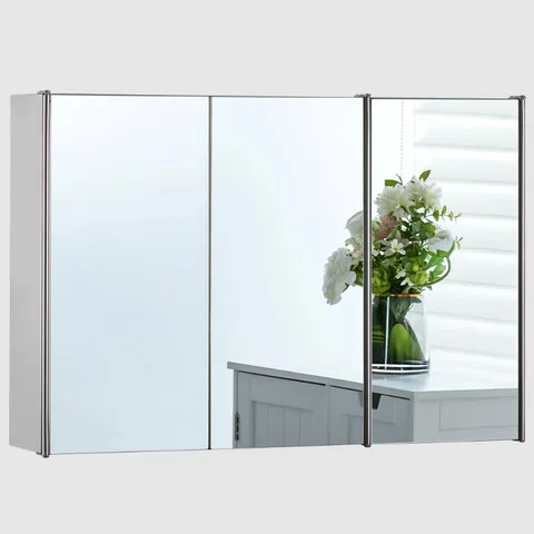 BOXED VIDA TIANO MIRRORED TRIPLE CABINET - STAINLESS STEEL (1 BOX)