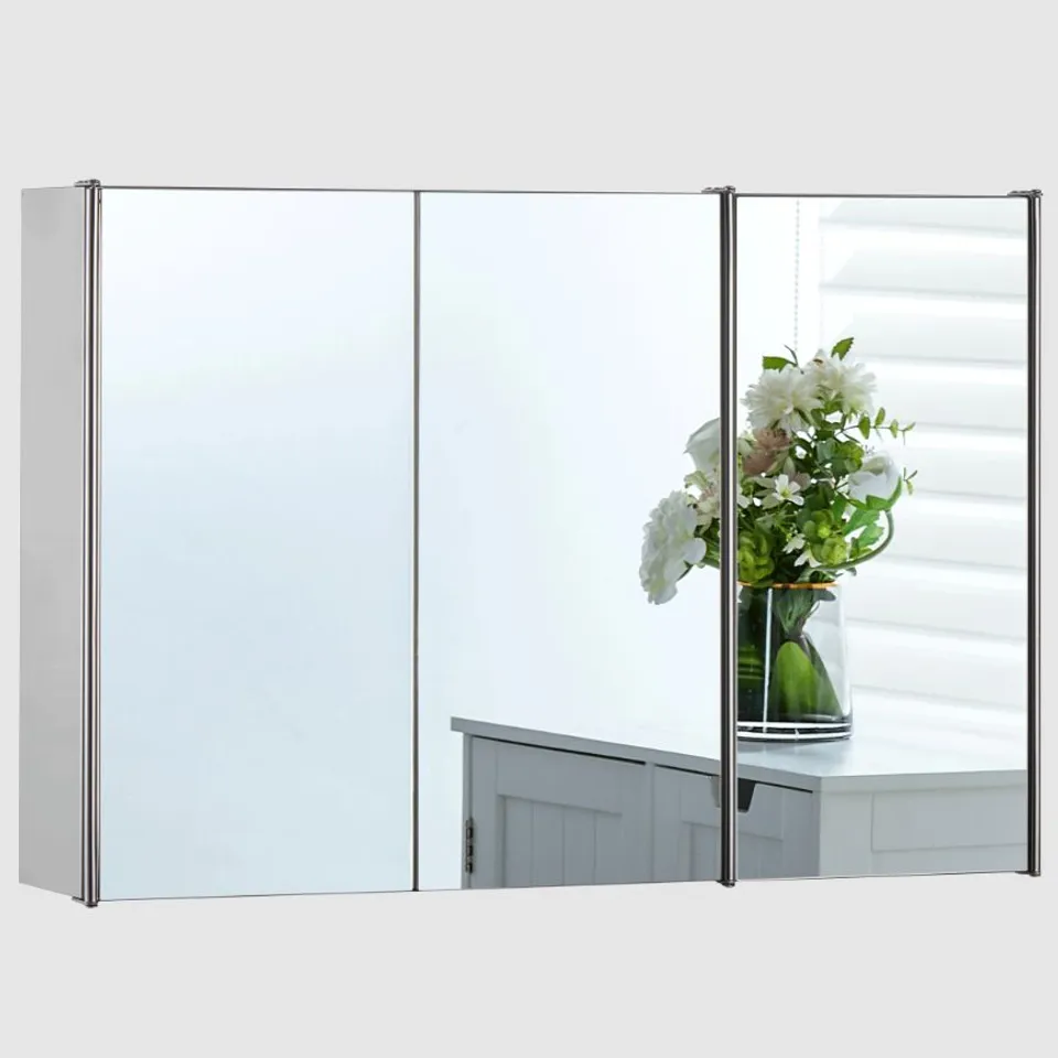 BOXED VIDA TIANO MIRRORED TRIPLE CABINET - STAINLESS STEEL (1 BOX)