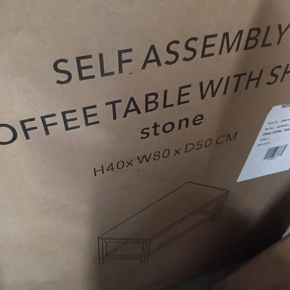 BOXED DUNELM OLNEY COFFEE TABLE WITH SHELF - STONE (1 BOX)