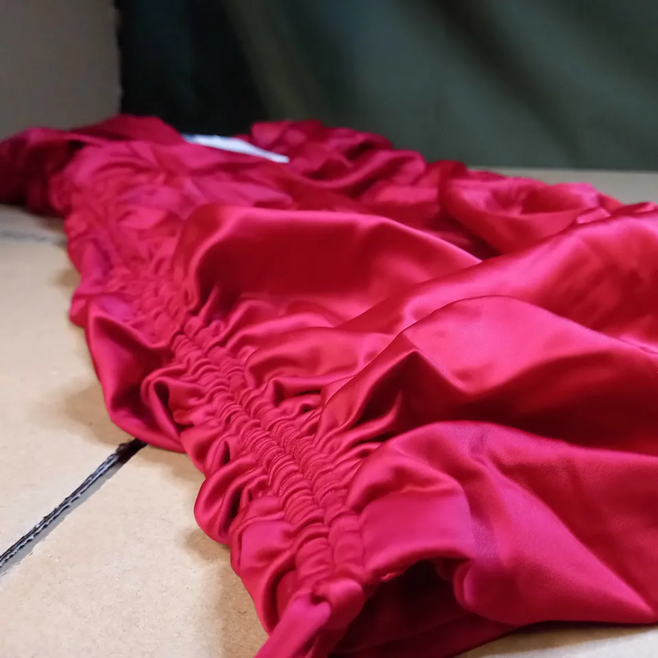 OH POLLY RED SATIN RUCHED STATEMENT MINI DRESS - SIZE 12