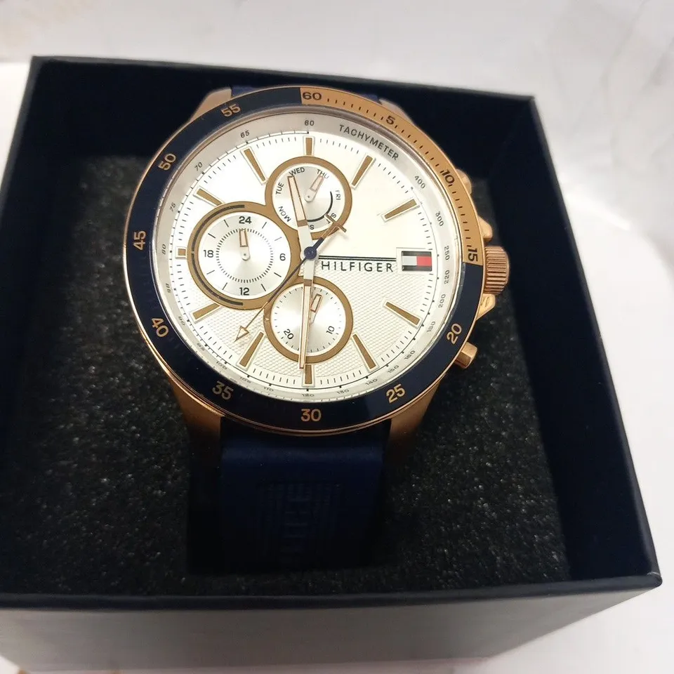 BOXED TOMMY HILFIGER BLUE SILICONE WRIST WATCH
