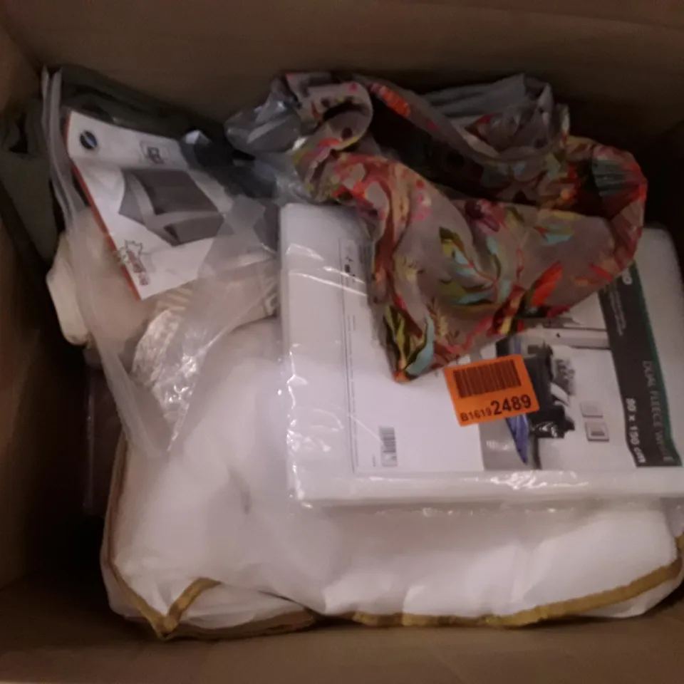 BOX TO CONTAIN AN ASSORTMENT OF CURTAINS, CUSHION COVERS AND THROWS ECT 