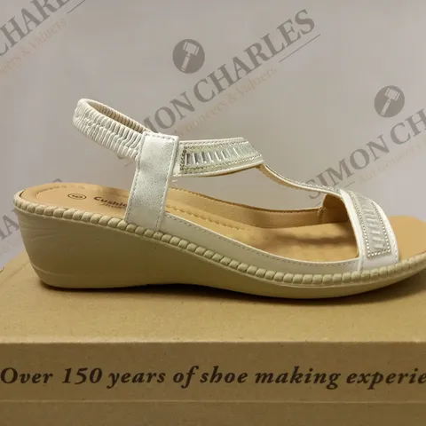BOXED CUSHION WALK DIAMANTE T BAR SANDALS, WHITE - SIZE 6
