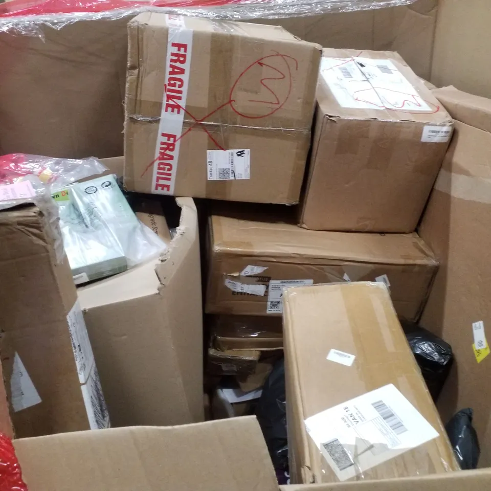 PALLET CONTAINING ASSORTED PRODUCTS INCLUDING PLUG EXTENSION, 24" MONITOR, CLOTHES AIRER, WALL MOUNTED FOLDING IRONING BOARD & MAGNETIC SCREEN DOOR