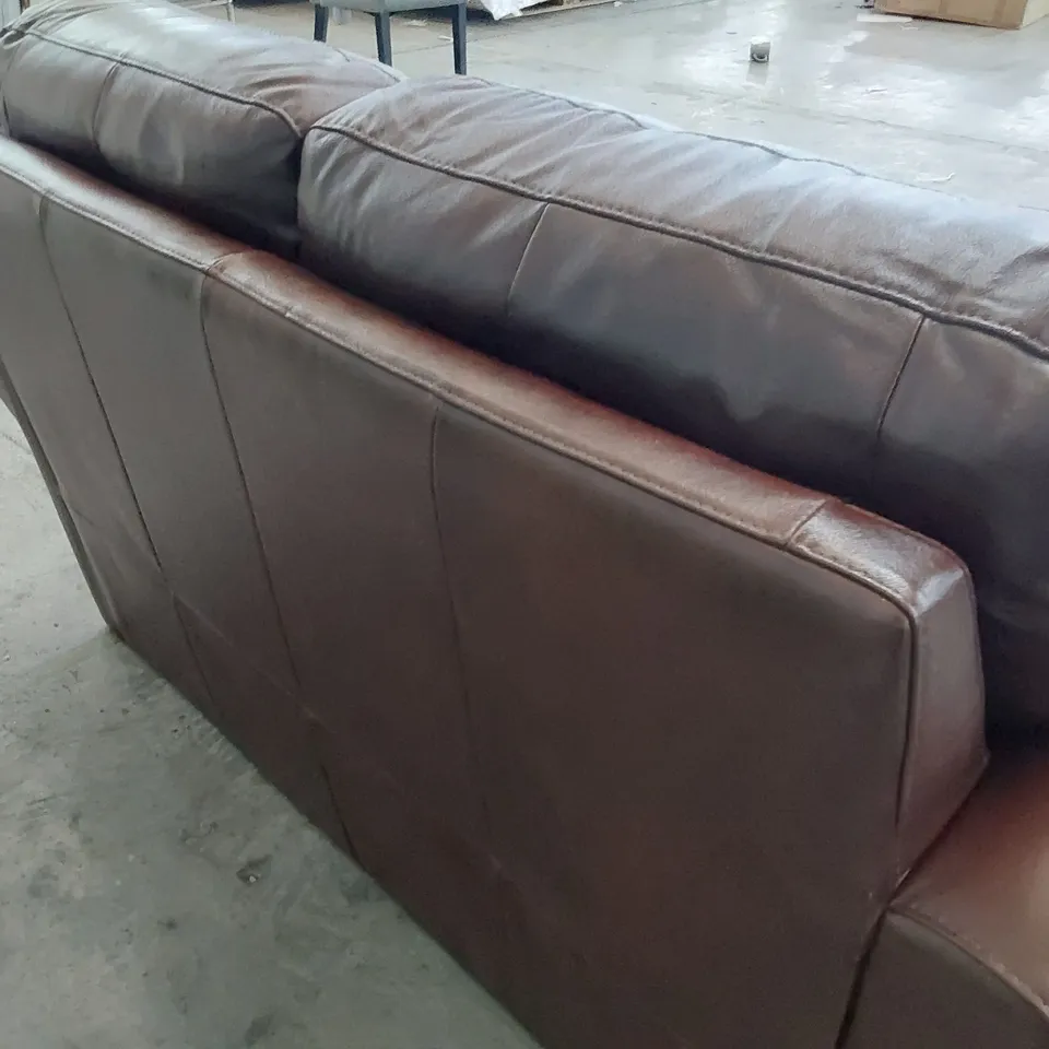 DESIGNER TWO SEATER SCROLL ARM SOFA CHESTNUT LEATHER 