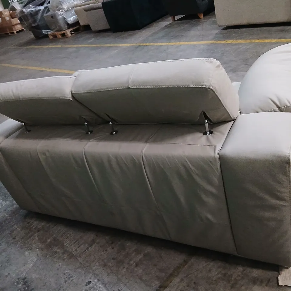 BEIGE LEATHER-LOOK UPHOLSTERED SOFA WITH PLUSH CUSHIONS