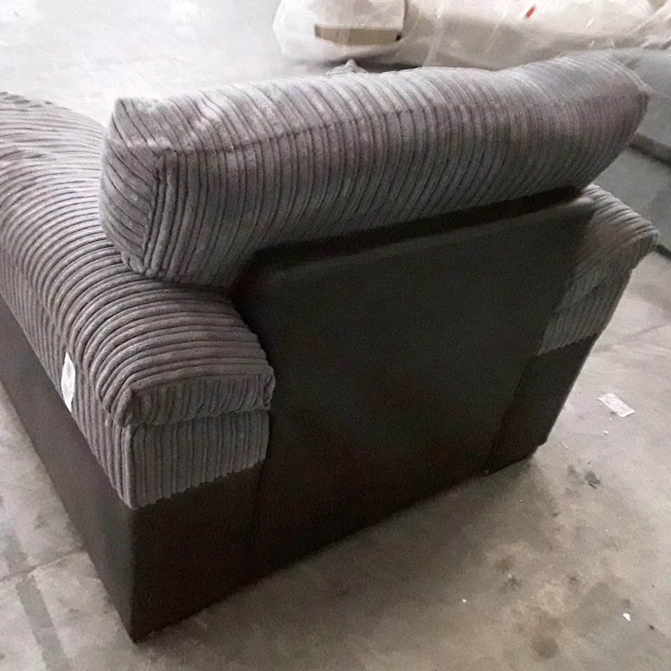 QUALITY DESIGNER ARMCHAIR - GREY CORDUROY/BLACK FABRIC 