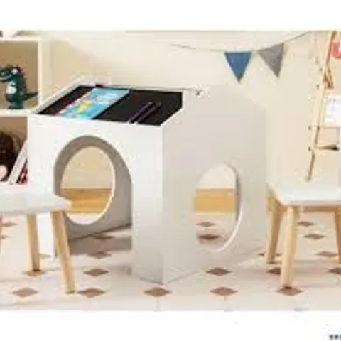 BOXED 3 PIECES WOODEN KIDS TABLE AND CHAIR SET WITH CHALKBOARDS-WHITE