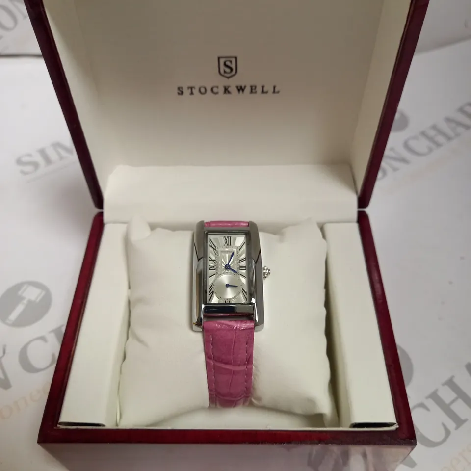 LADIES STOCKWELL WATCH – TEXTURED DIAL WITH SUB DIAL MINUTE HAND – PINK LEATHER STRAP.