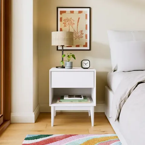 BOXED JUNA 1 DRAWER COMPACT BEDSIDE TABLE - WHITE (1 BOX)
