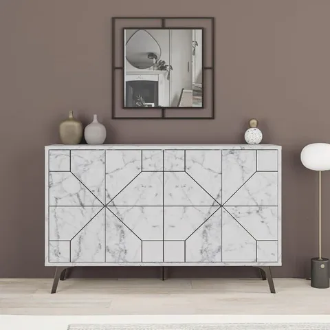 BOXED DUNE CONSOLE TABLE/SIDEBOARD IN CARRARA (2 BOXES)
