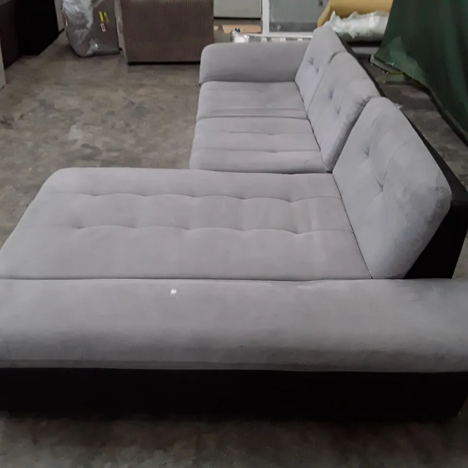 QUALITY DESIGNER DANIYAR CORNER SOFA BED - GREY FABRIC/BLACK LEATHER