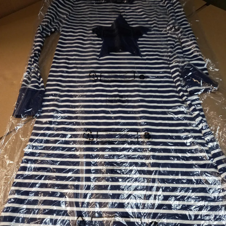 PACKAGED JOHN LEWIS NAVY/WHITE NIGHT DRESS - SIZE 14