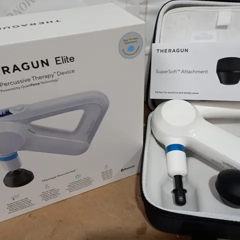 THERAGUN ELITE 4TH GENERATION - MASSAGE GUN IN CARRY CASE, WITH SEPARATE SUPERSOFT ATTACHMENT
