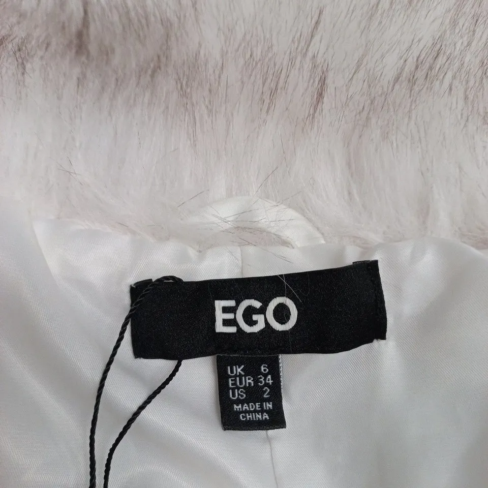 EGO WHITE FAUX FUR COAT, UK 6 (EU 34, US 2) – BRAND LABELLED